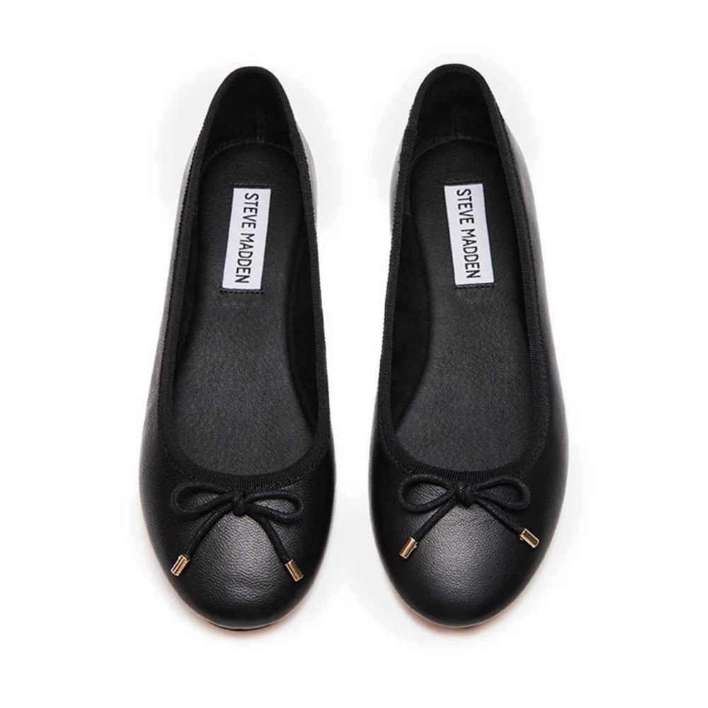 Steve Madden Benita Black Leather Flats with Bow